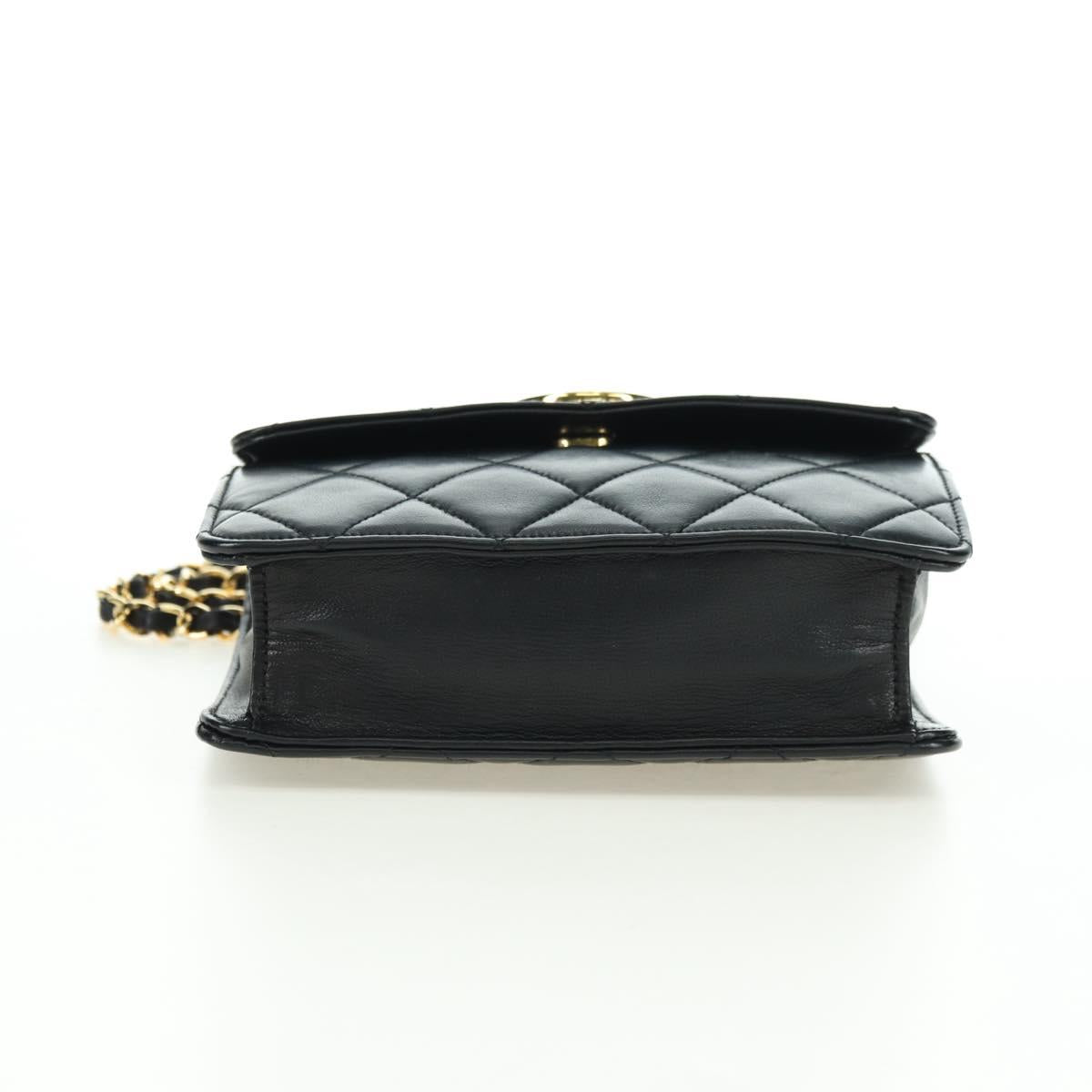 CHANEL Matelasse Chain Shoulder Bag Lamb Skin Black Gold CC Auth 175888SAV