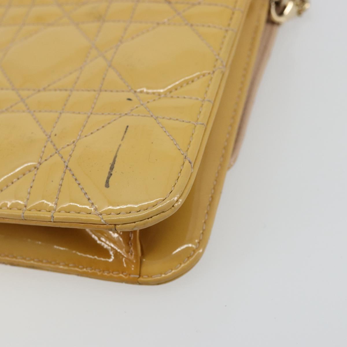 Christian Dior Canage Chain Shoulder Bag Patent Leather Beige Gold Auth 175889