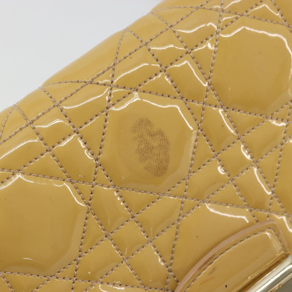 Christian Dior Canage Chain Shoulder Bag Patent Leather Beige Gold Auth 175889
