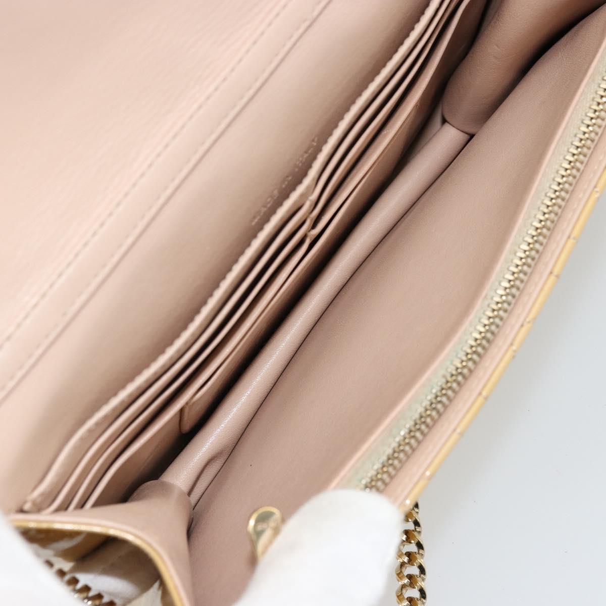 Christian Dior Canage Chain Shoulder Bag Patent Leather Beige Gold Auth 175889