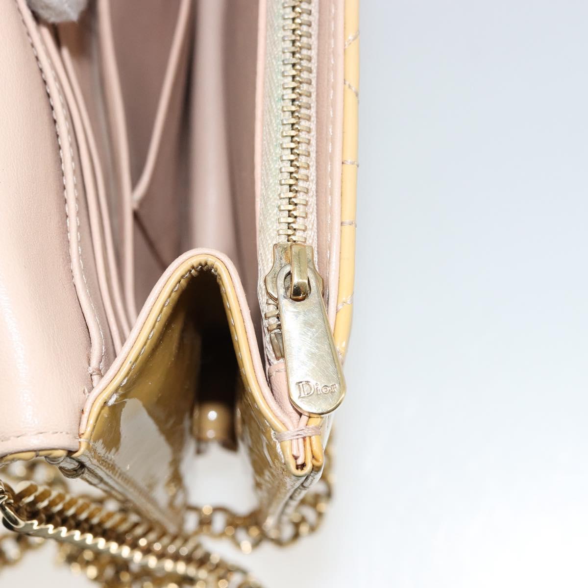 Christian Dior Canage Chain Shoulder Bag Patent Leather Beige Gold Auth 175889