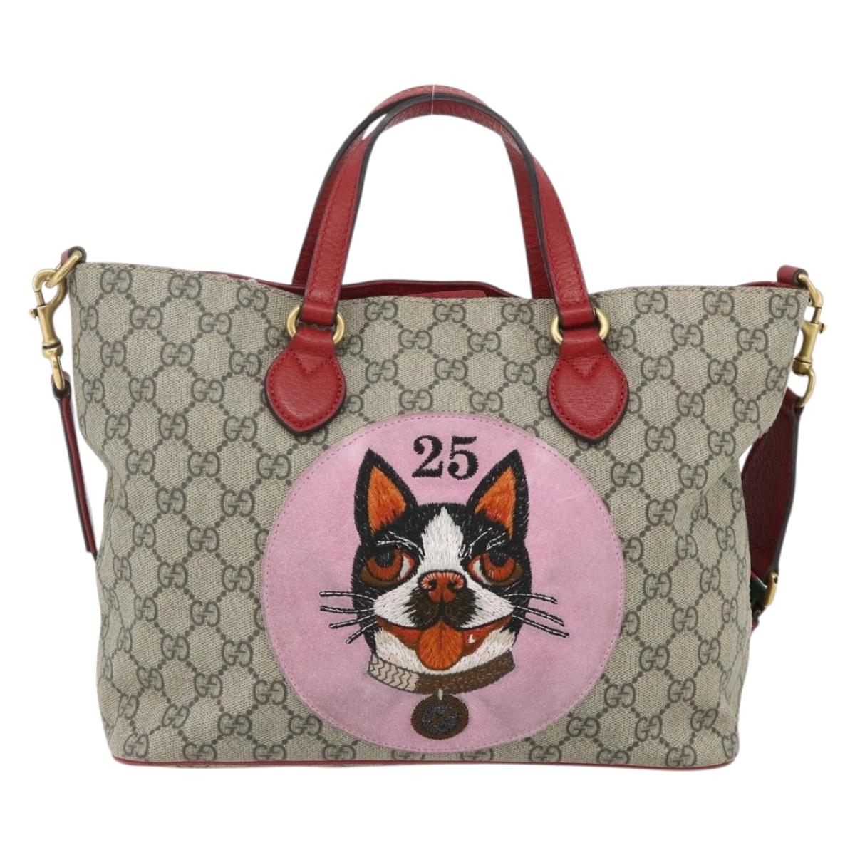 GUCCI GG Supreme Mystic Cat Hand Bag PVC 2way Beige Gold 473887 Auth 175893A