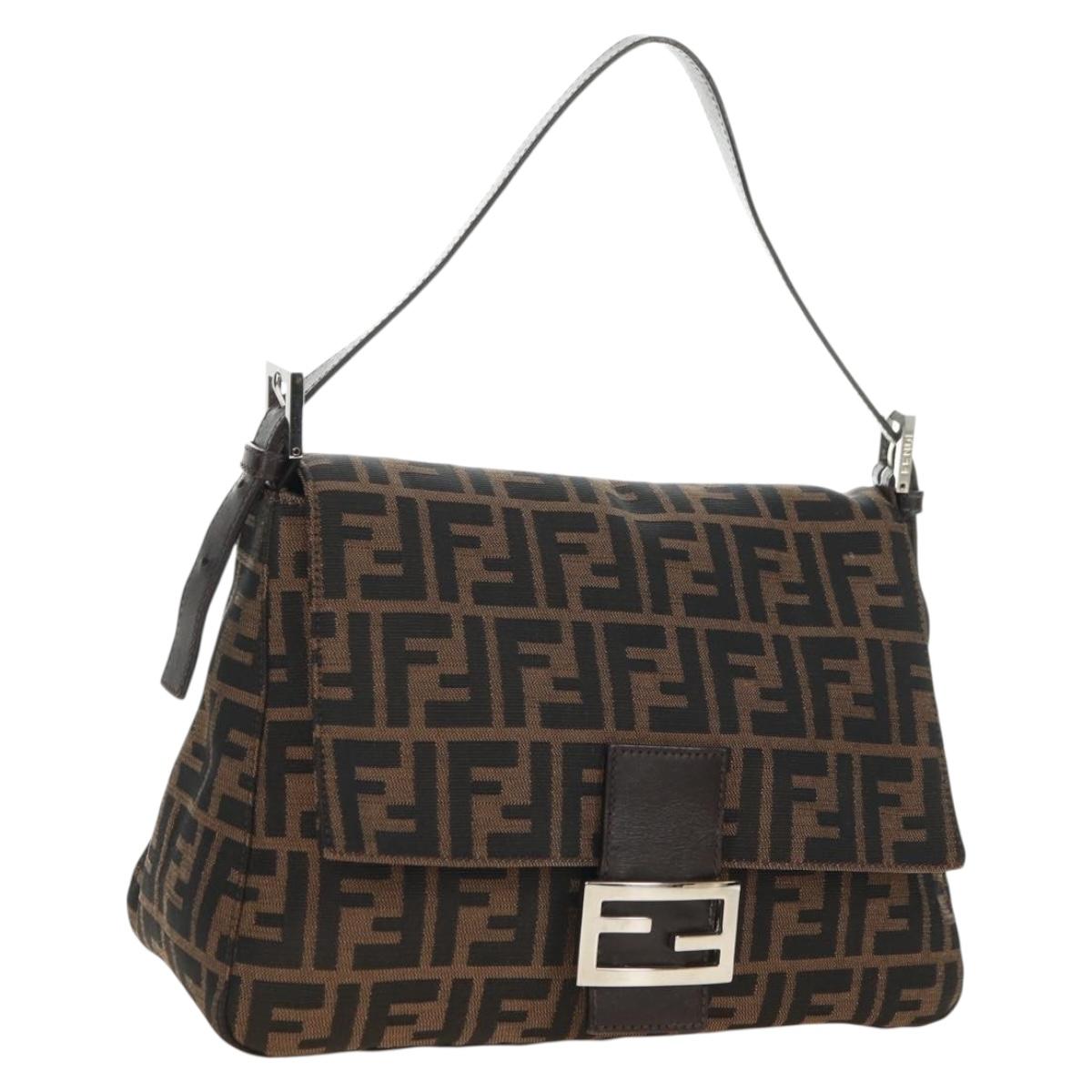 FENDI Zucca Canvas Mamma Baguette Shoulder Bag Black Brown Auth 175894SAM