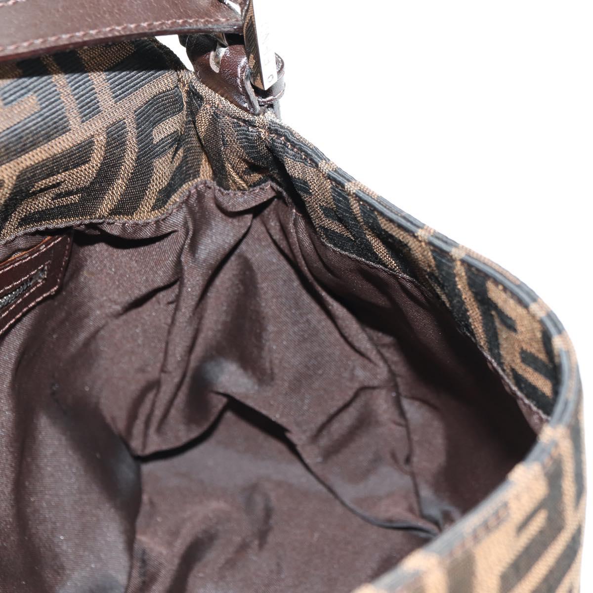 FENDI Zucca Canvas Mamma Baguette Shoulder Bag Black Brown Auth 175894SAM