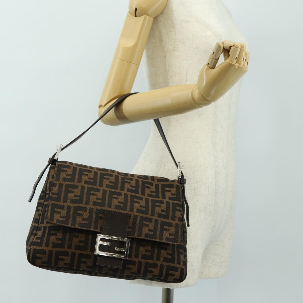 FENDI Zucca Canvas Mamma Baguette Shoulder Bag Black Brown Auth 175894SAM