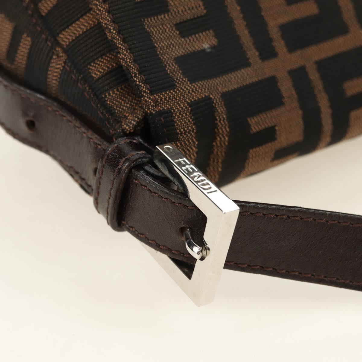 FENDI Zucca Canvas Mamma Baguette Shoulder Bag Black Brown Auth 175894SAM