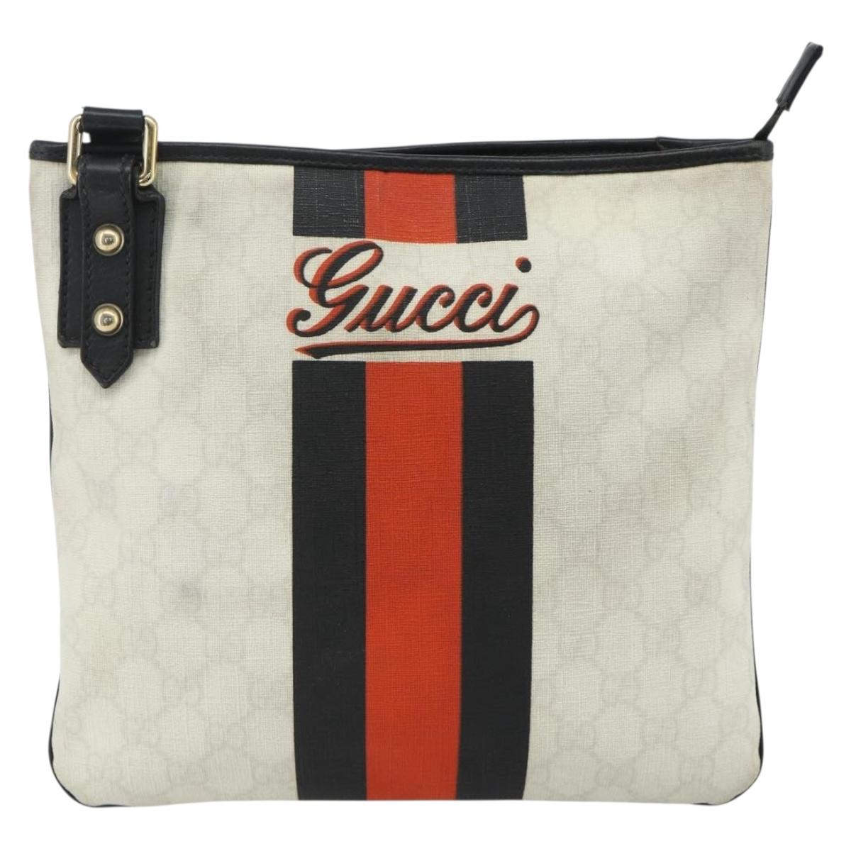 GUCCI GG Supreme Sherry Line Shoulder Bag PVC White Gold 239347 Auth 175897