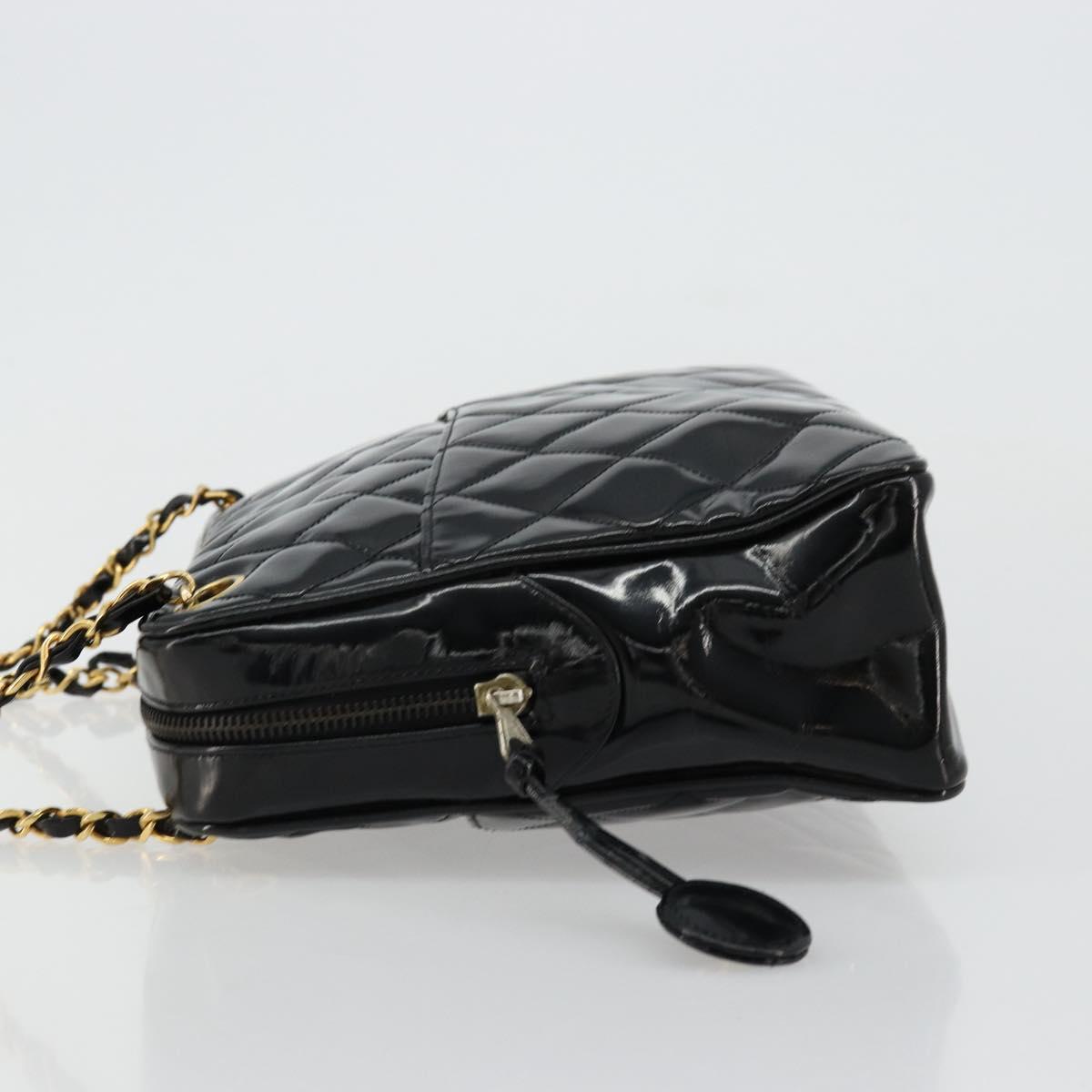 CHANEL Matelasse Chain Shoulder Bag Patent leather Black Gold CC Auth 175899