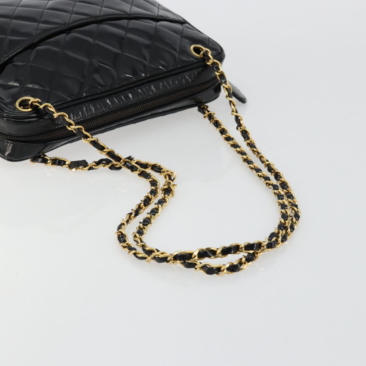 CHANEL Matelasse Chain Shoulder Bag Patent leather Black Gold CC Auth 175899