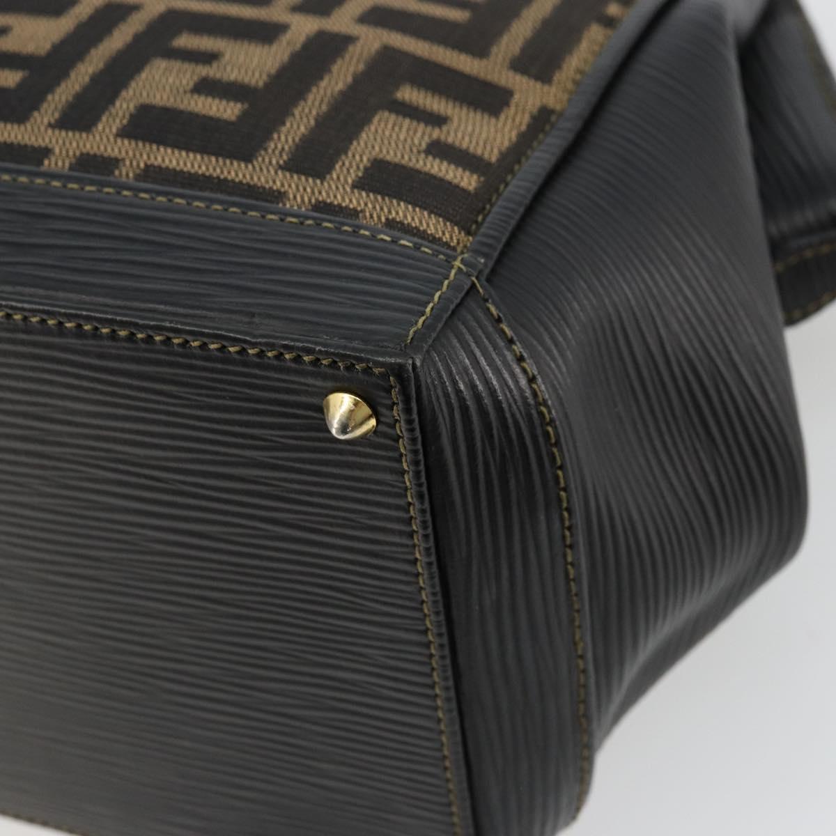 FENDI Zucca Canvas Hand Bag Brown Black Auth 175903