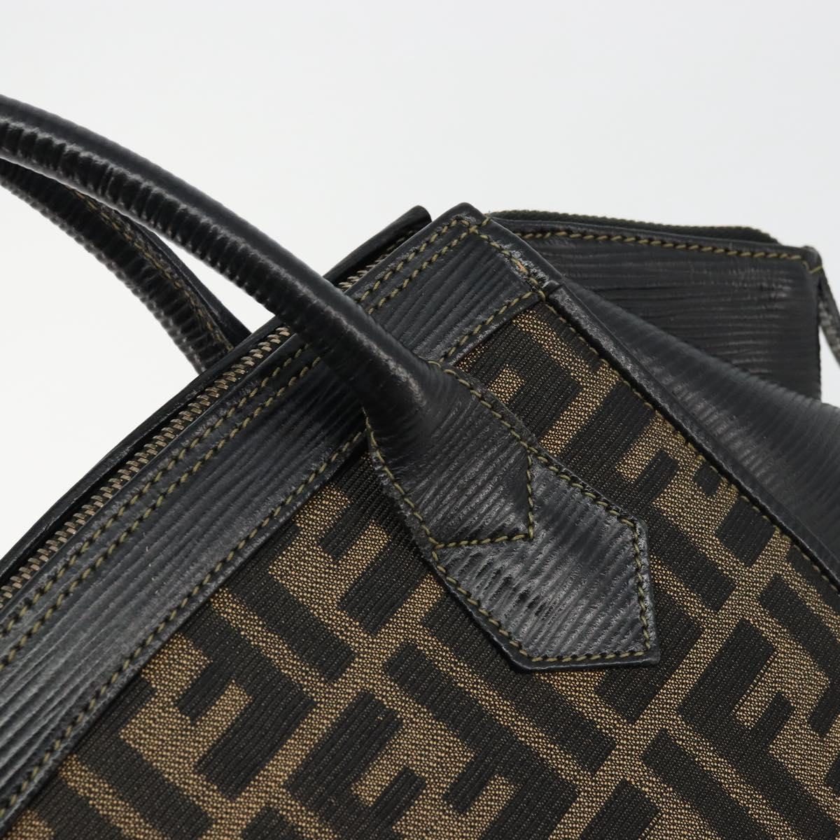 FENDI Zucca Canvas Hand Bag Brown Black Auth 175903