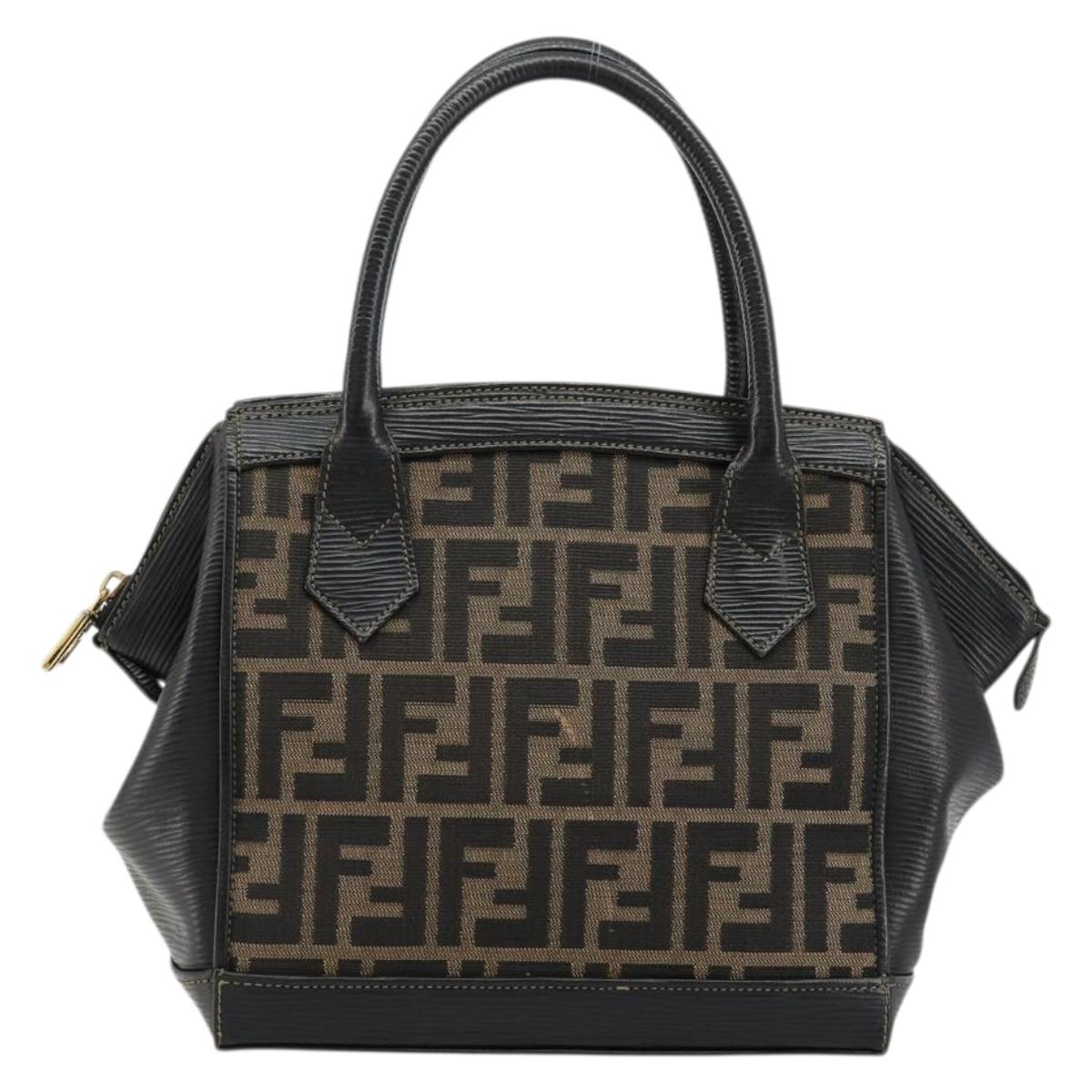 FENDI Zucca Canvas Hand Bag Brown Black Auth 175903
