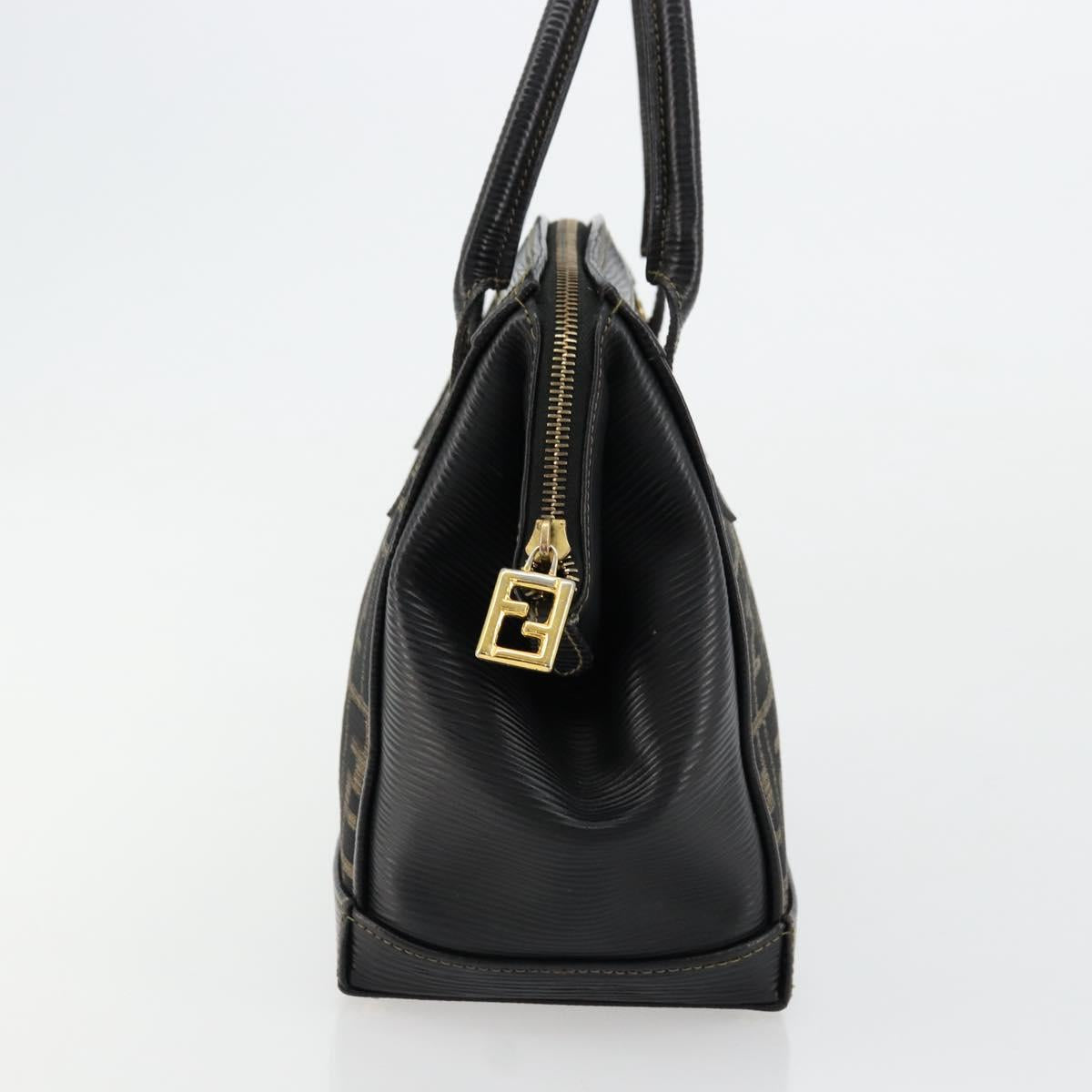 FENDI Zucca Canvas Hand Bag Brown Black Auth 175903