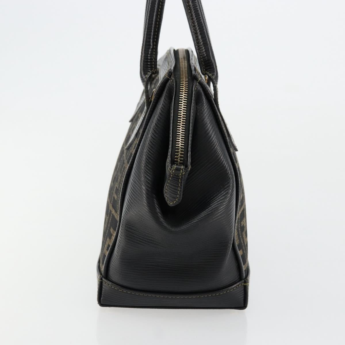 FENDI Zucca Canvas Hand Bag Brown Black Auth 175903