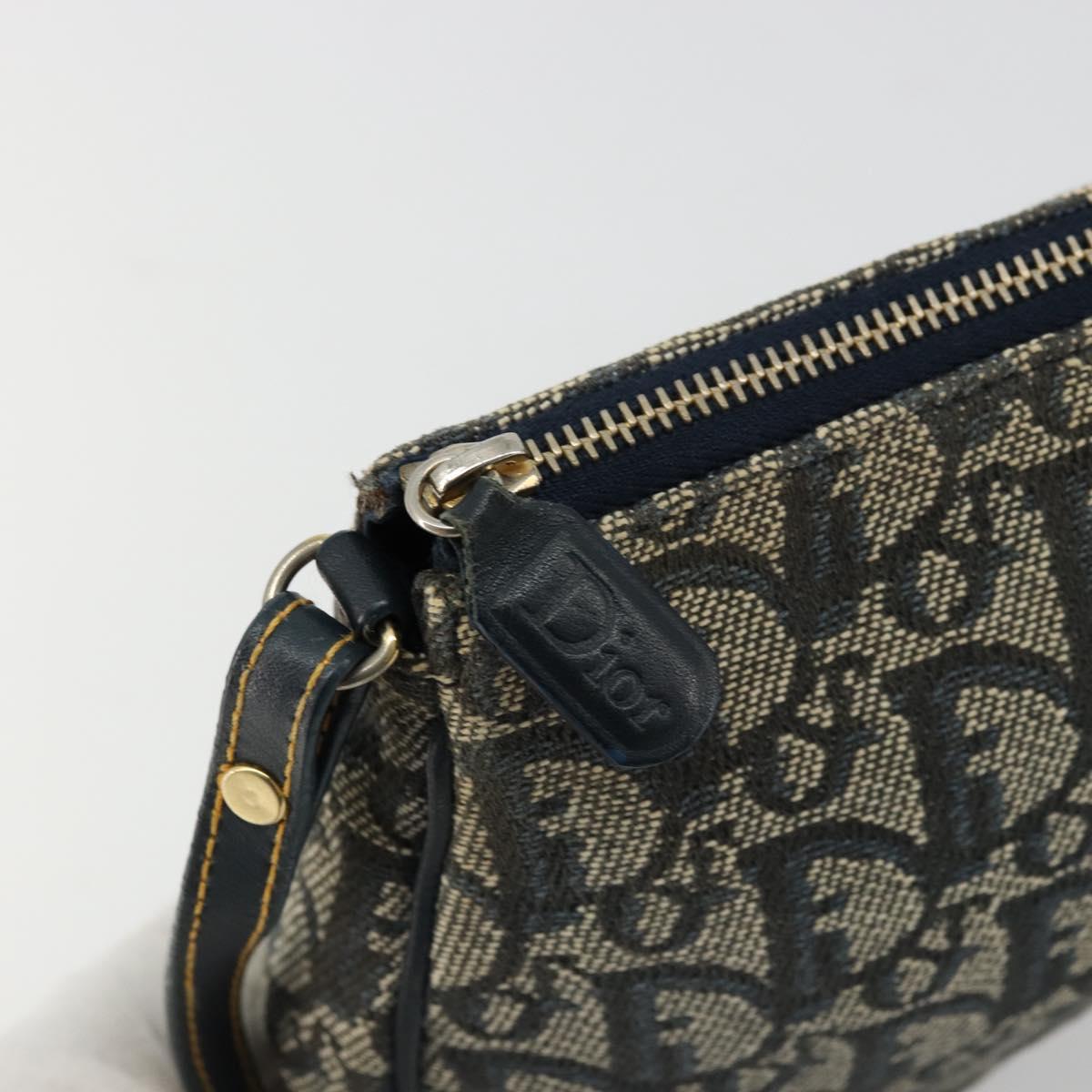 Christian Dior Trotter Canvas Saddle Pouch Navy Gold Auth 175907A