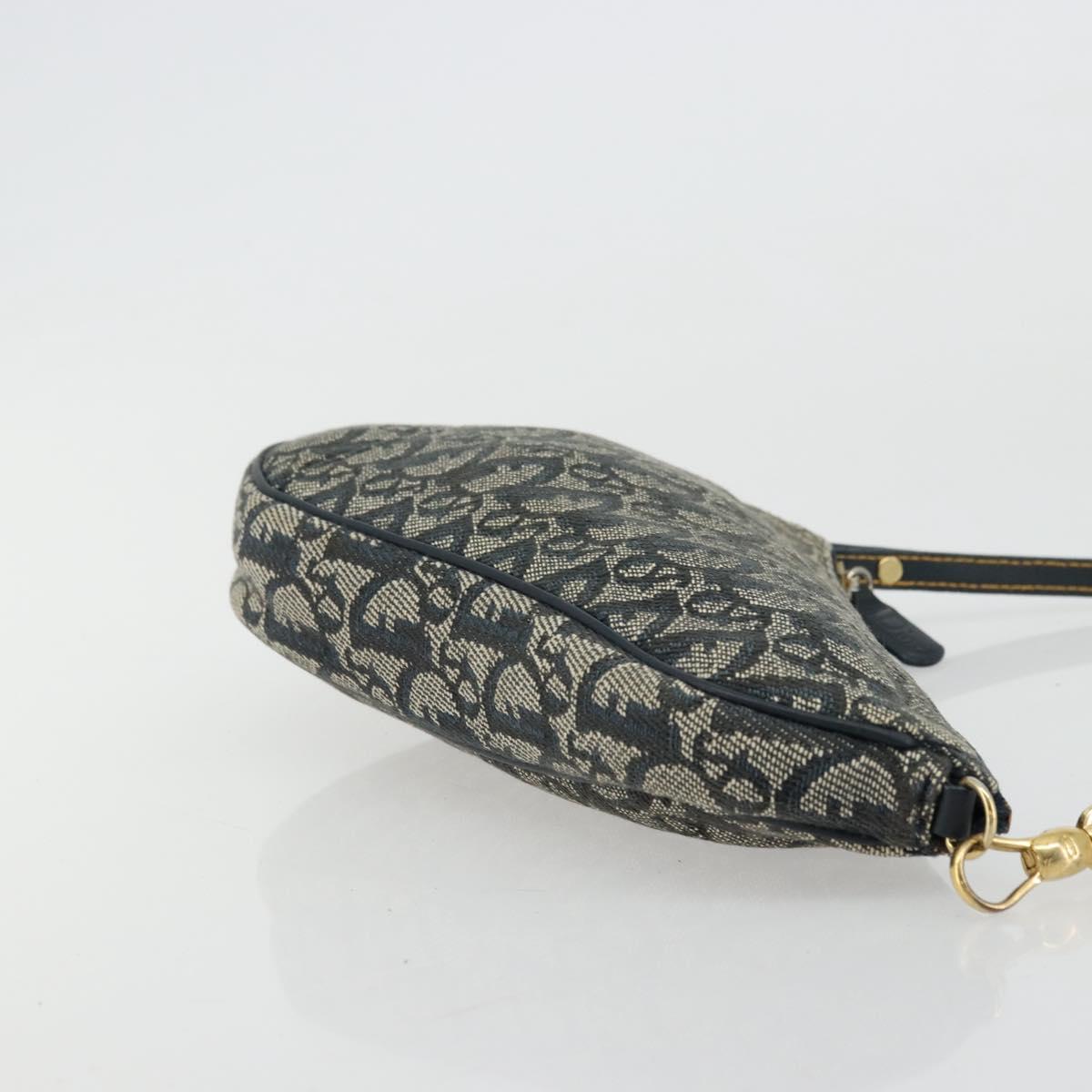 Christian Dior Trotter Canvas Saddle Pouch Navy Gold Auth 175907A