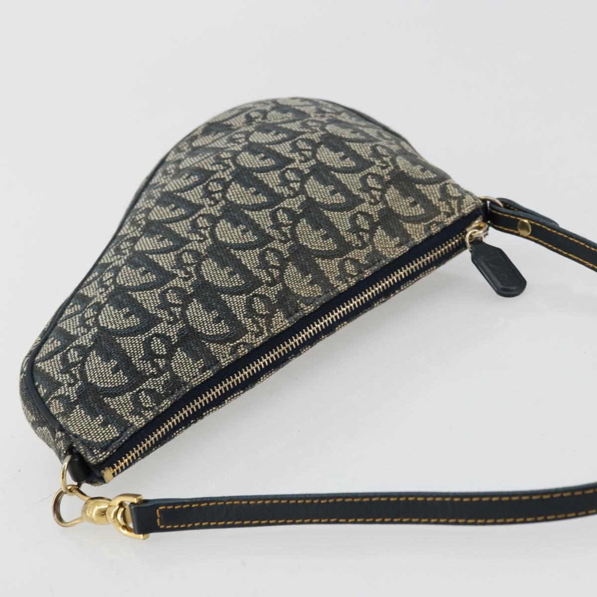 Christian Dior Trotter Canvas Saddle Pouch Navy Gold Auth 175907A