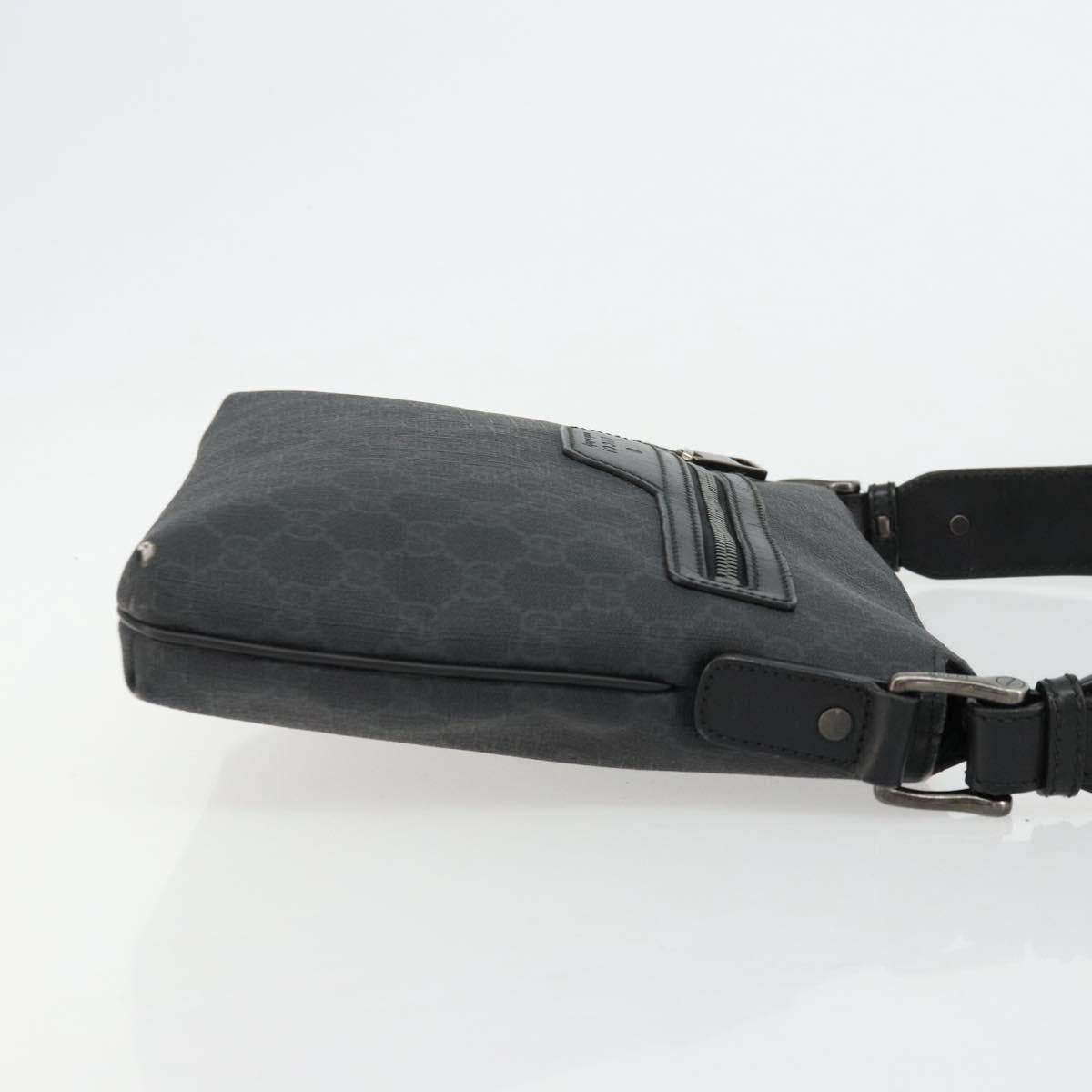 GUCCI GG Supreme Shoulder Bag PVC Black Silver 387514 Auth 175909