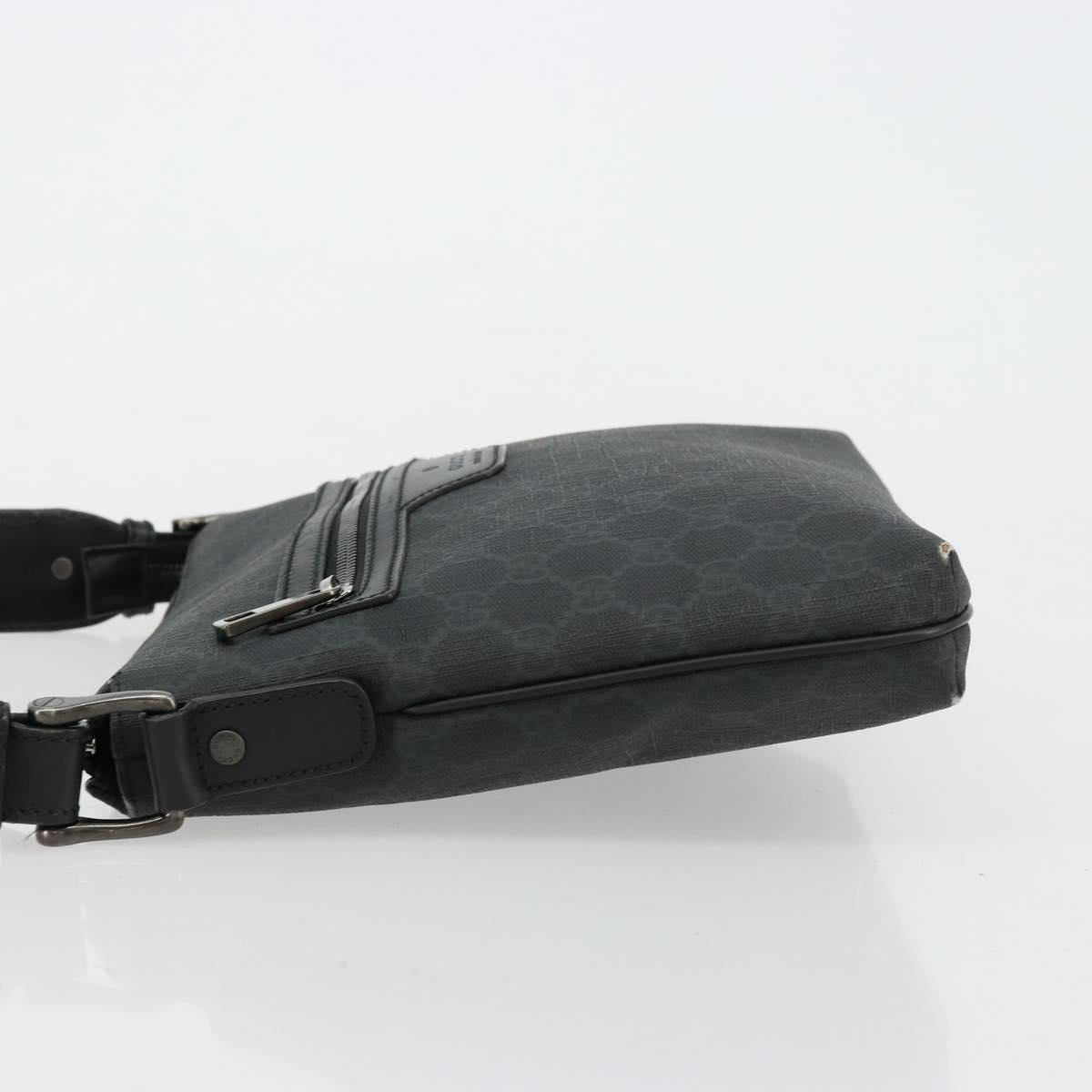 GUCCI GG Supreme Shoulder Bag PVC Black Silver 387514 Auth 175909