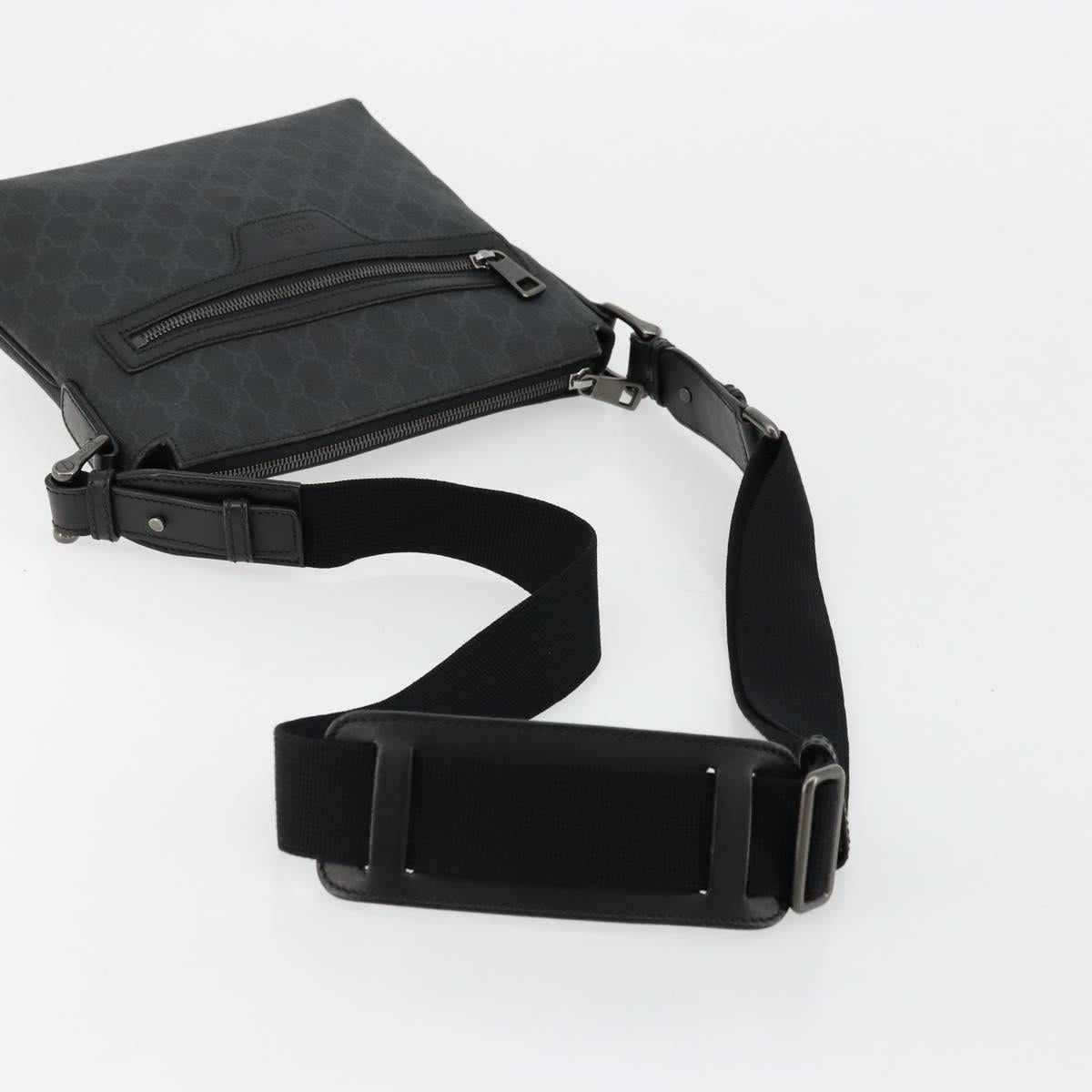 GUCCI GG Supreme Shoulder Bag PVC Black Silver 387514 Auth 175909