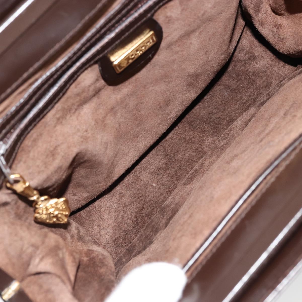 GUCCI Chain Shoulder Bag Leather Brown Gold Auth 175919