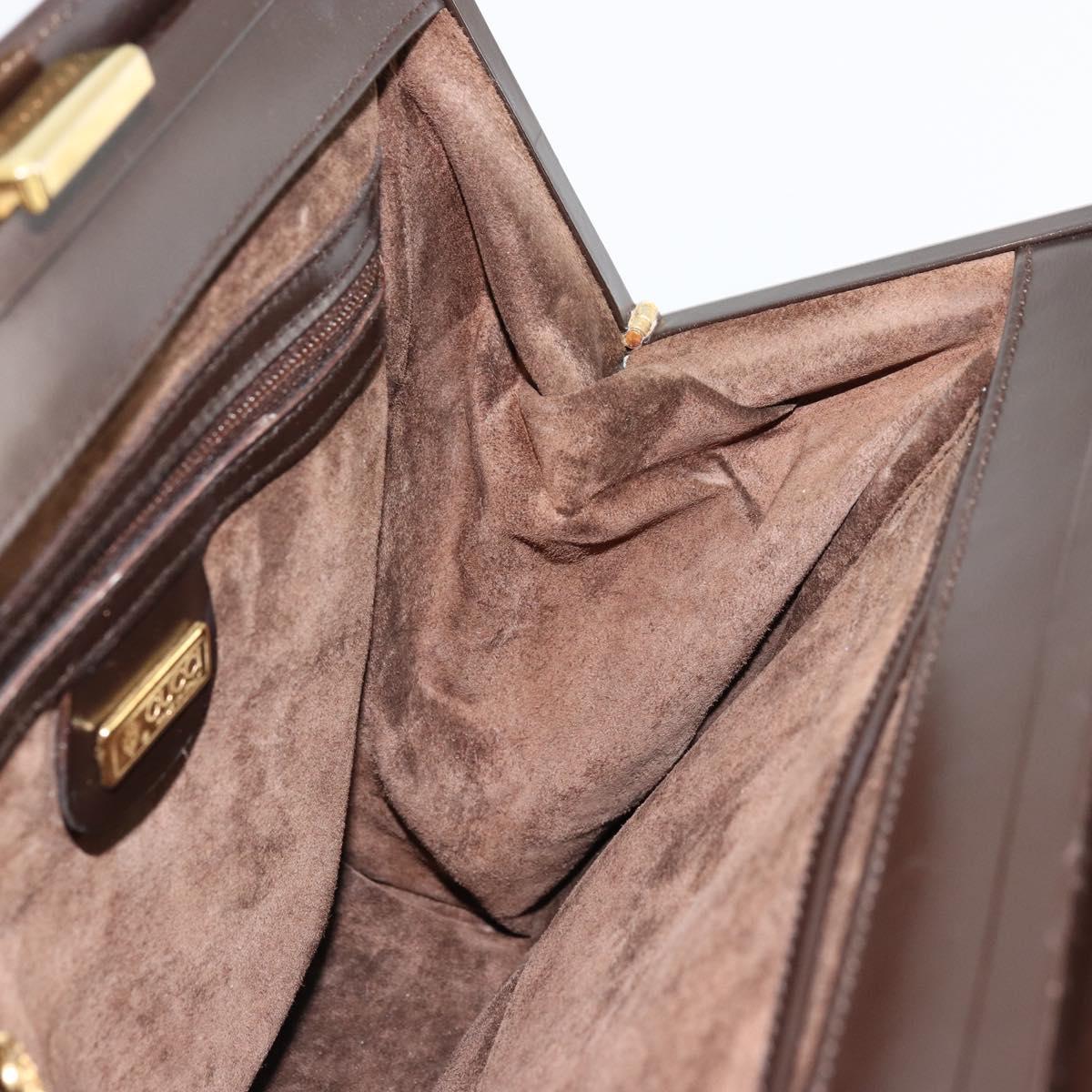 GUCCI Chain Shoulder Bag Leather Brown Gold Auth 175919