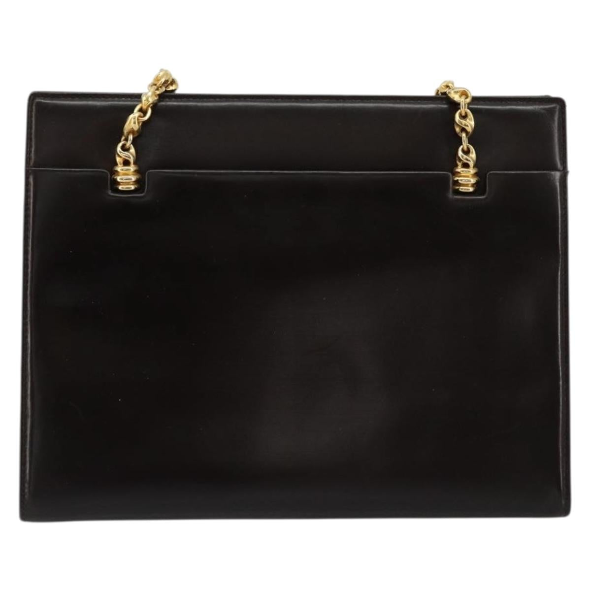 GUCCI Chain Shoulder Bag Leather Brown Gold Auth 175919