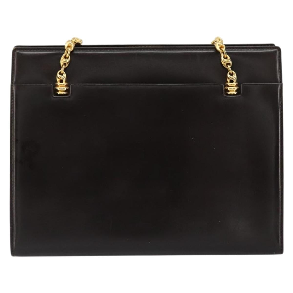 GUCCI Chain Shoulder Bag Leather Brown Gold Auth 175919