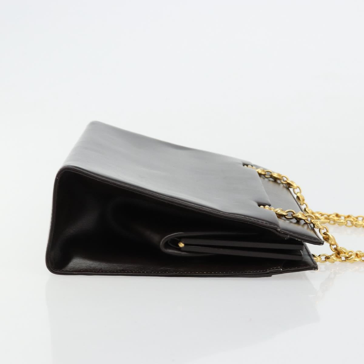GUCCI Chain Shoulder Bag Leather Brown Gold Auth 175919