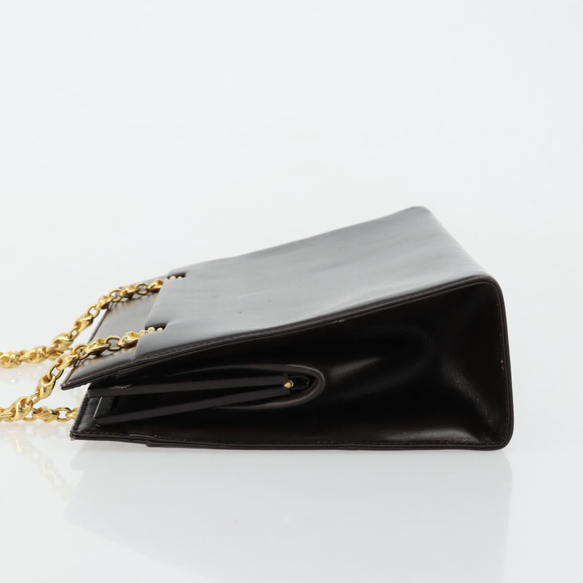 GUCCI Chain Shoulder Bag Leather Brown Gold Auth 175919