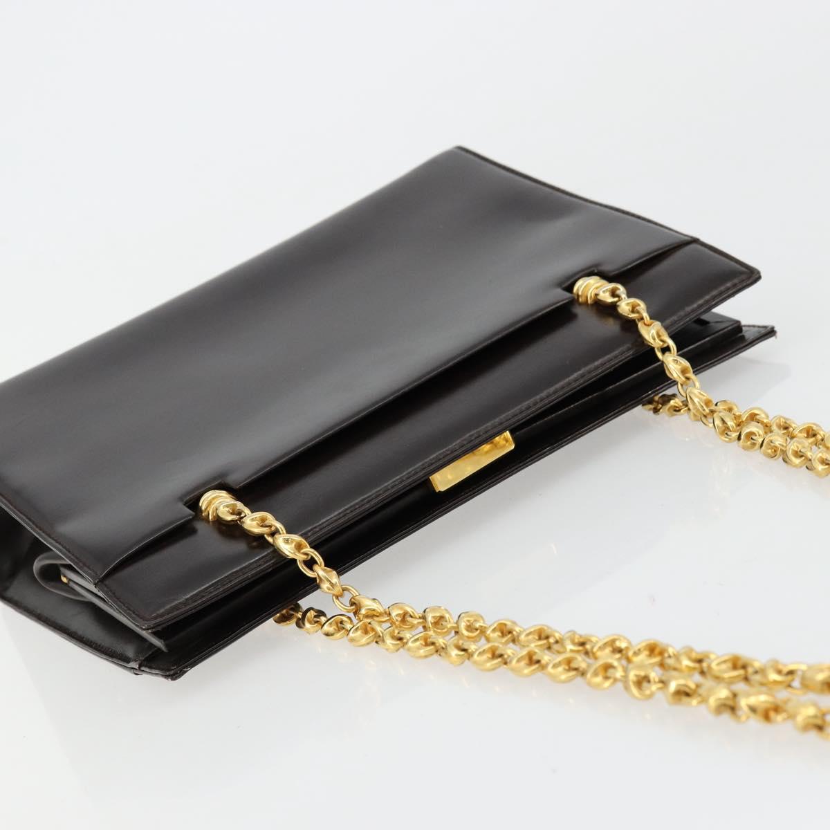 GUCCI Chain Shoulder Bag Leather Brown Gold Auth 175919