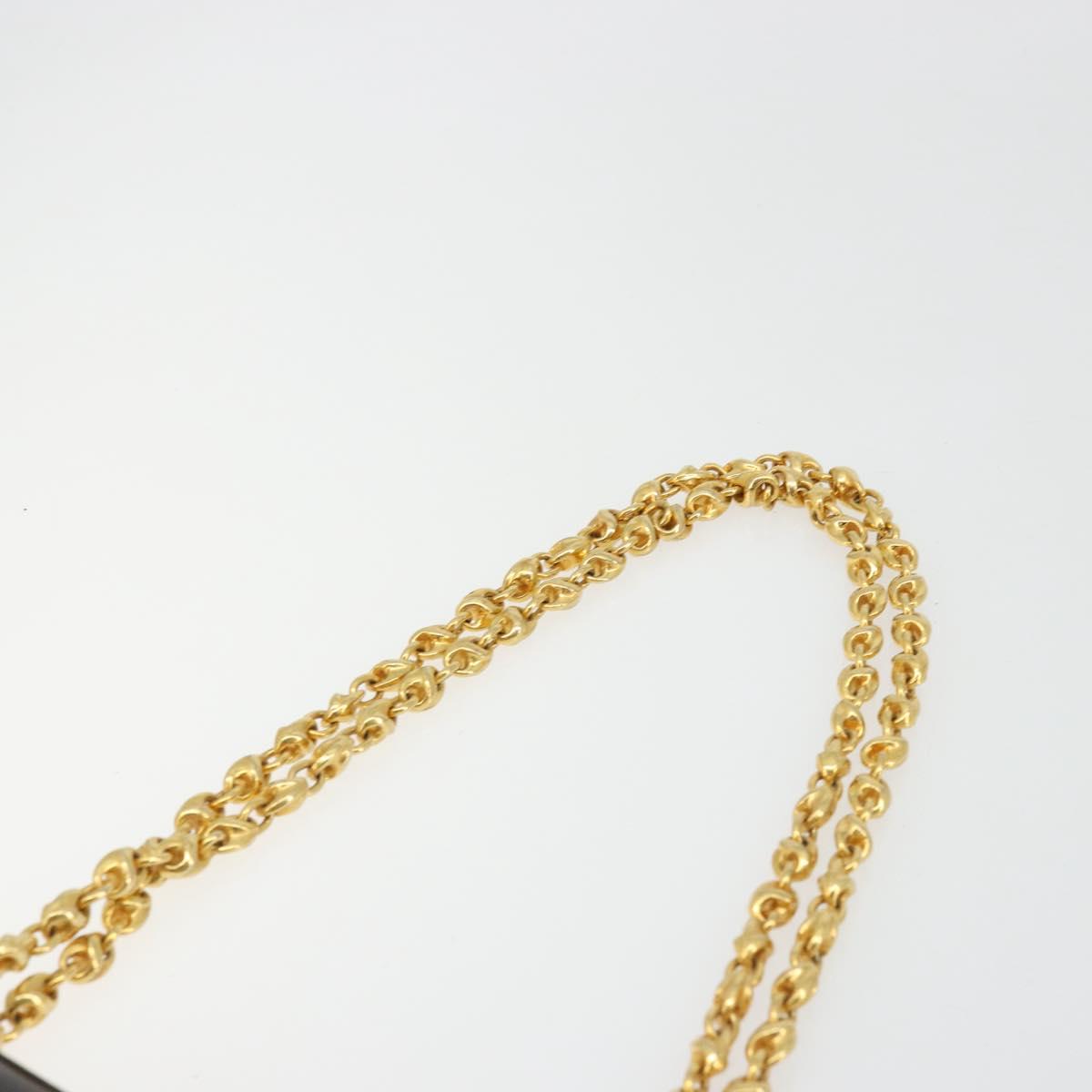 GUCCI Chain Shoulder Bag Leather Brown Gold Auth 175919
