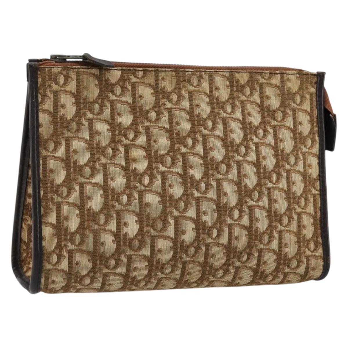 Christian Dior Trotter Canvas Clutch Bag Beige Auth 175934