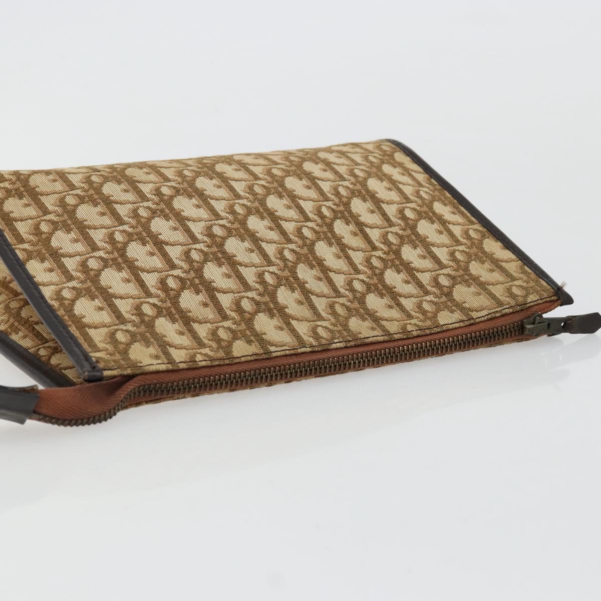 Christian Dior Trotter Canvas Clutch Bag Beige Auth 175934