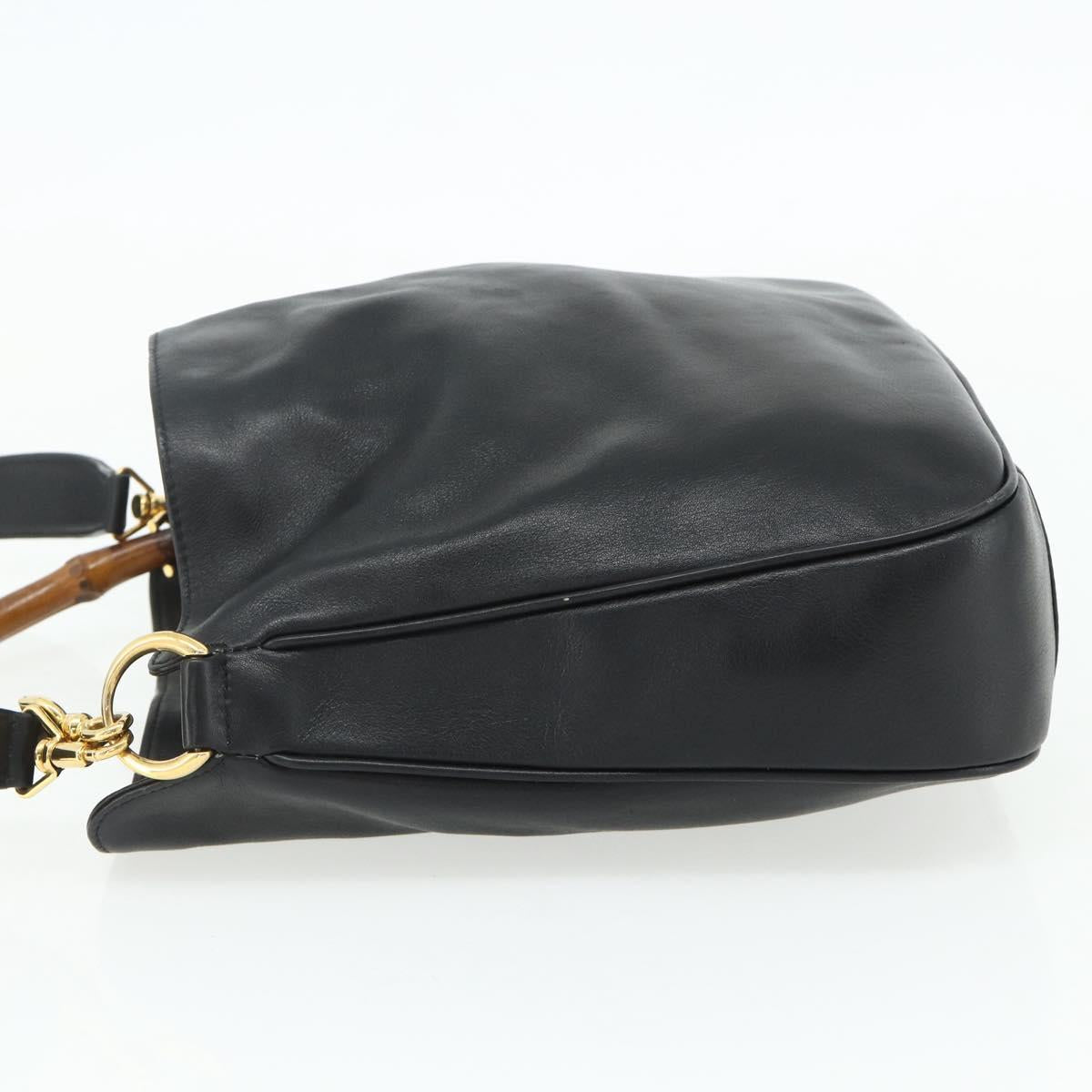 GUCCI Bamboo Shoulder Bag Leather 2way Black Gold Auth 175954