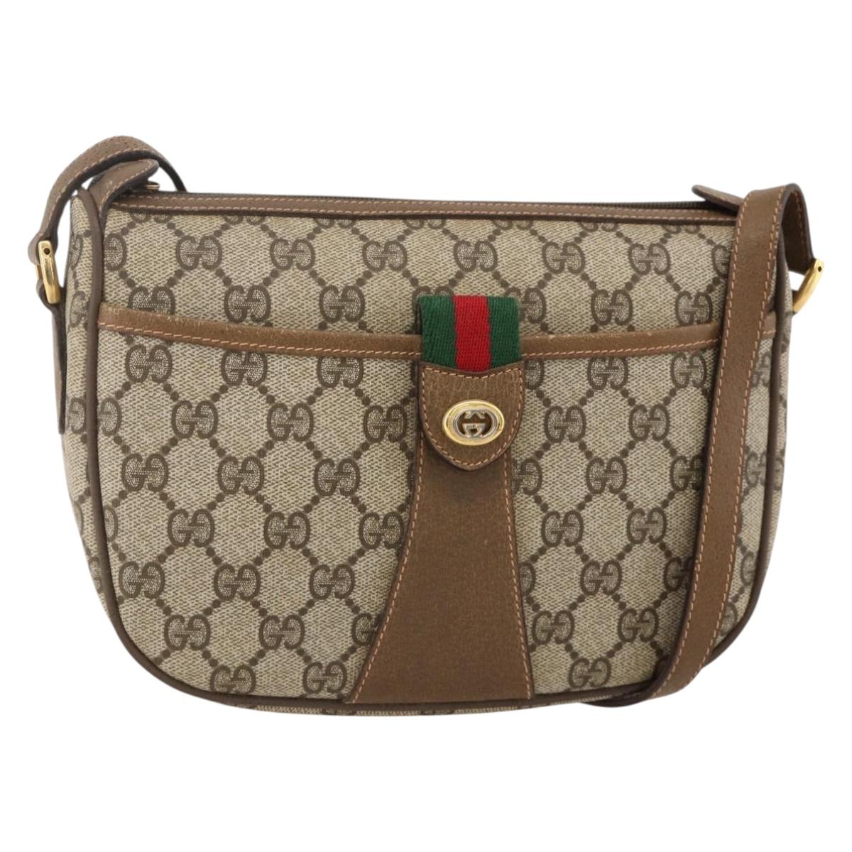 GUCCI GG Supreme Web Sherry Line Shoulder Bag PVC Beige Gold Auth 175956