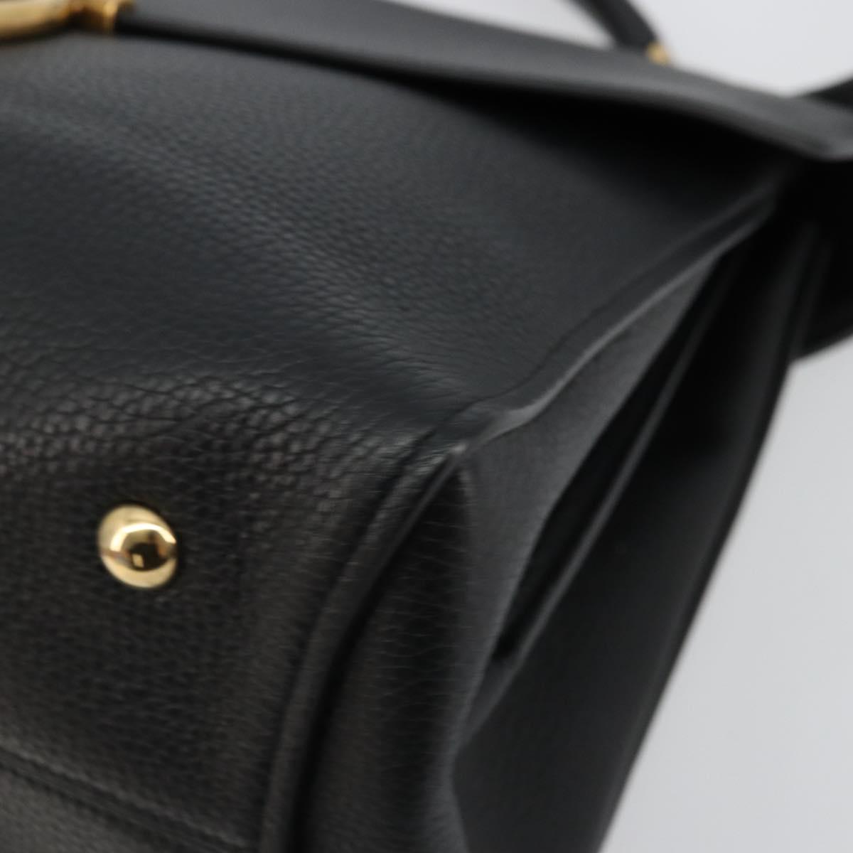 Salvatore Ferragamo Gancini Shoulder Bag Leather Black Gold Auth 175970A