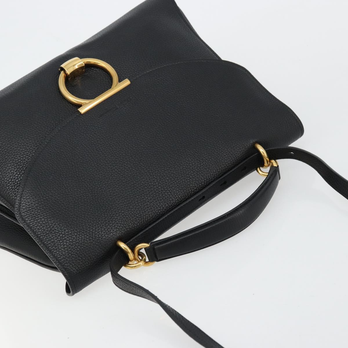 Salvatore Ferragamo Gancini Shoulder Bag Leather Black Gold Auth 175970A
