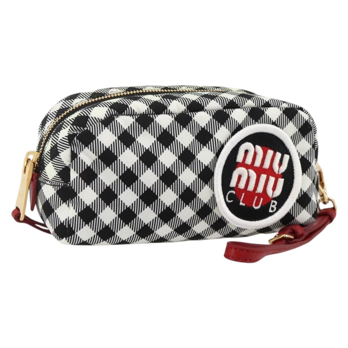 Miu Miu Pouch Nylon White Black Auth 175977A