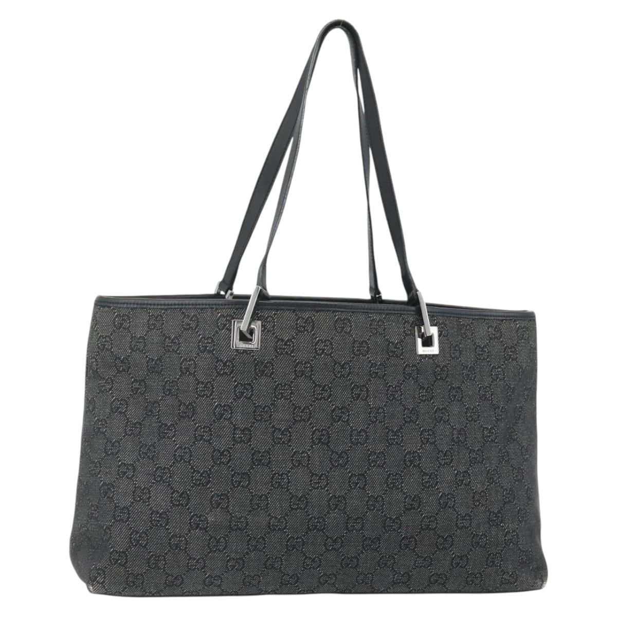 GUCCI GG Canvas Tote Bag Black Silver 36173 1705 Auth 176032