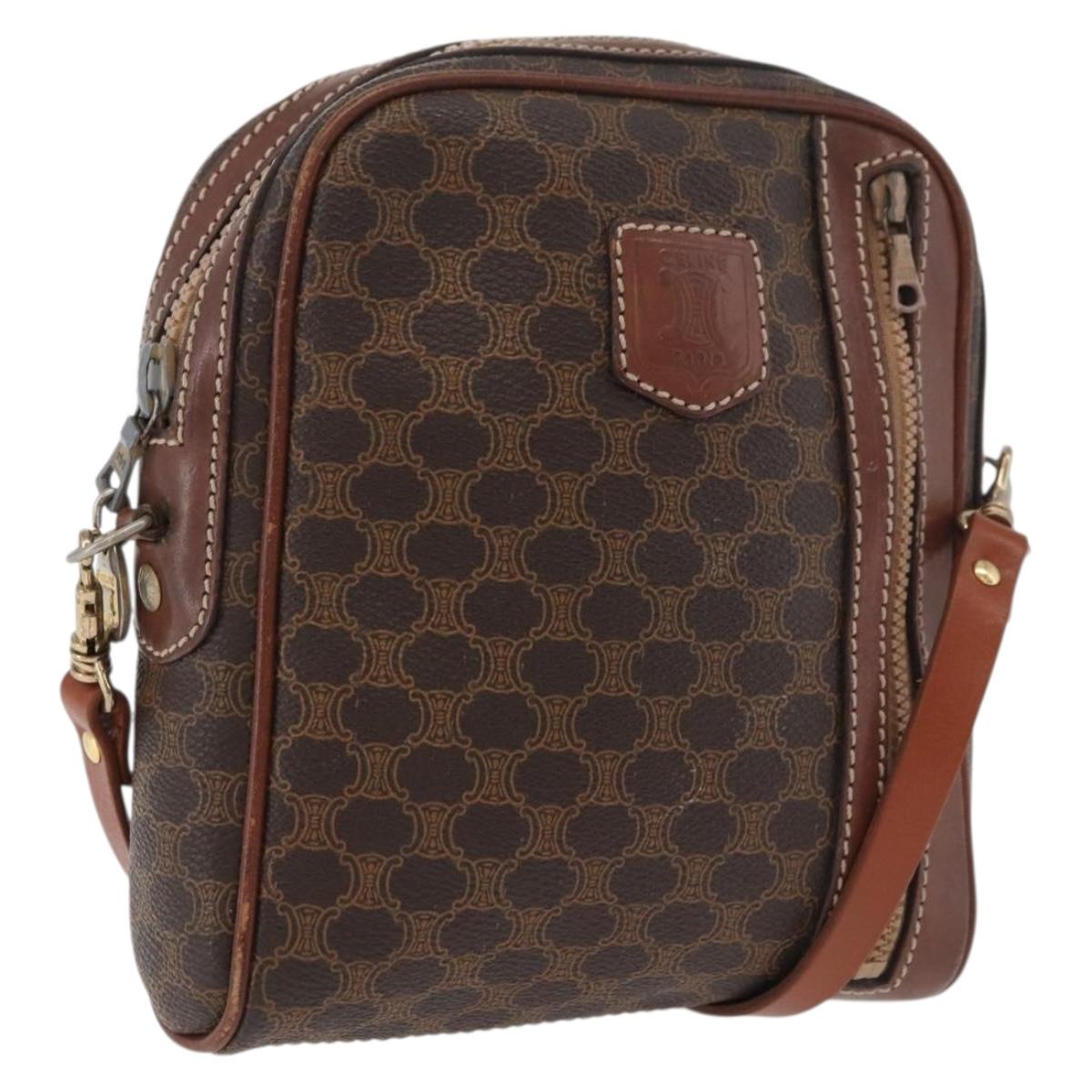 CELINE Macadam Canvas Shoulder Bag PVC Leather Brown Gold Auth 176036