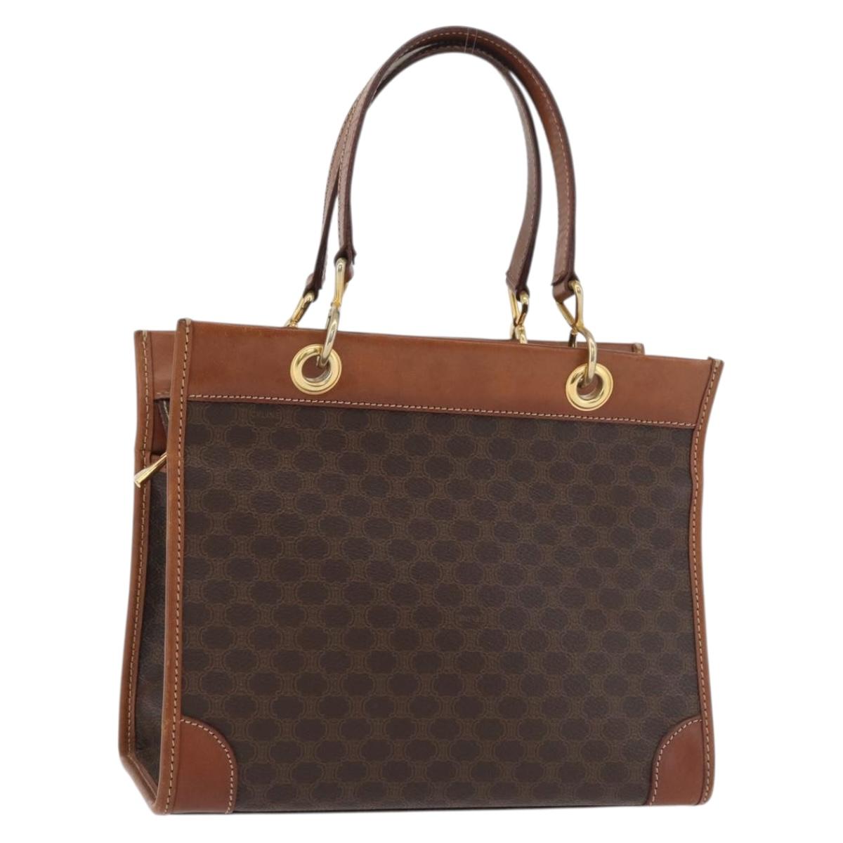 CELINE Macadam Canvas Hand Bag PVC Leather Brown Gold Auth 176037