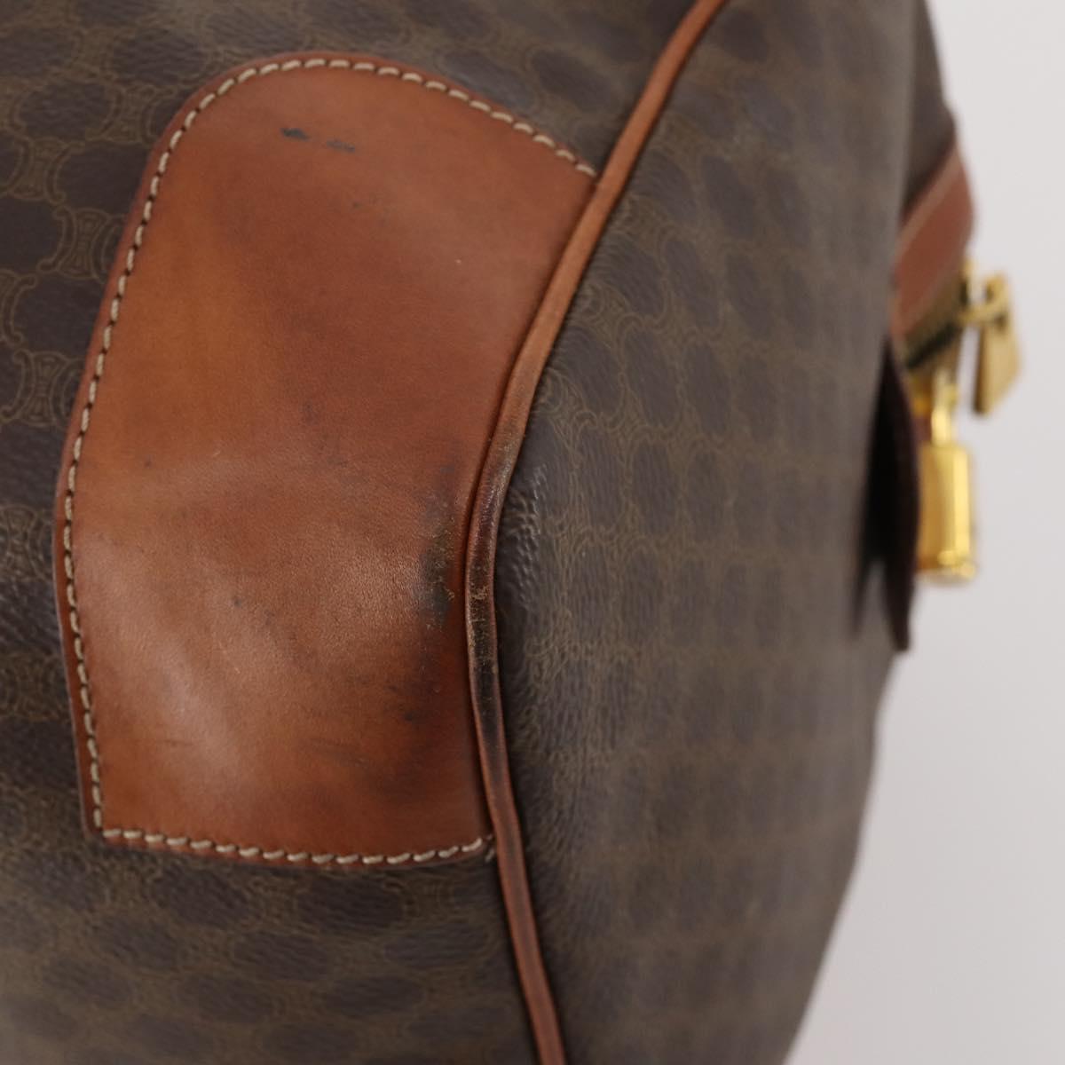 CELINE Macadam Canvas Boston Bag PVC Leather Brown Gold Auth 176038A
