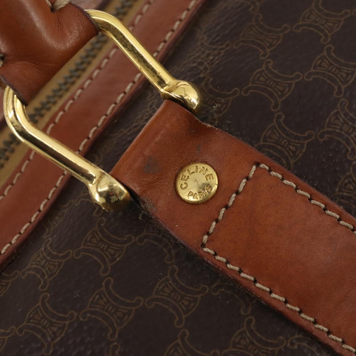 CELINE Macadam Canvas Boston Bag PVC Leather Brown Gold Auth 176038A