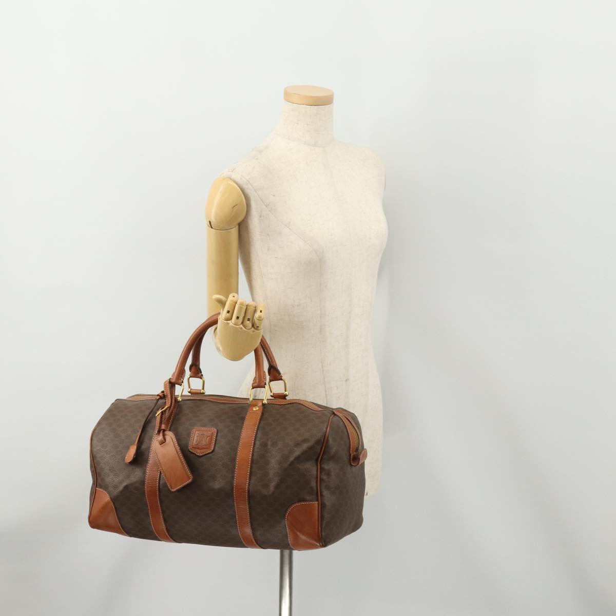 CELINE Macadam Canvas Boston Bag PVC Leather Brown Gold Auth 176038A