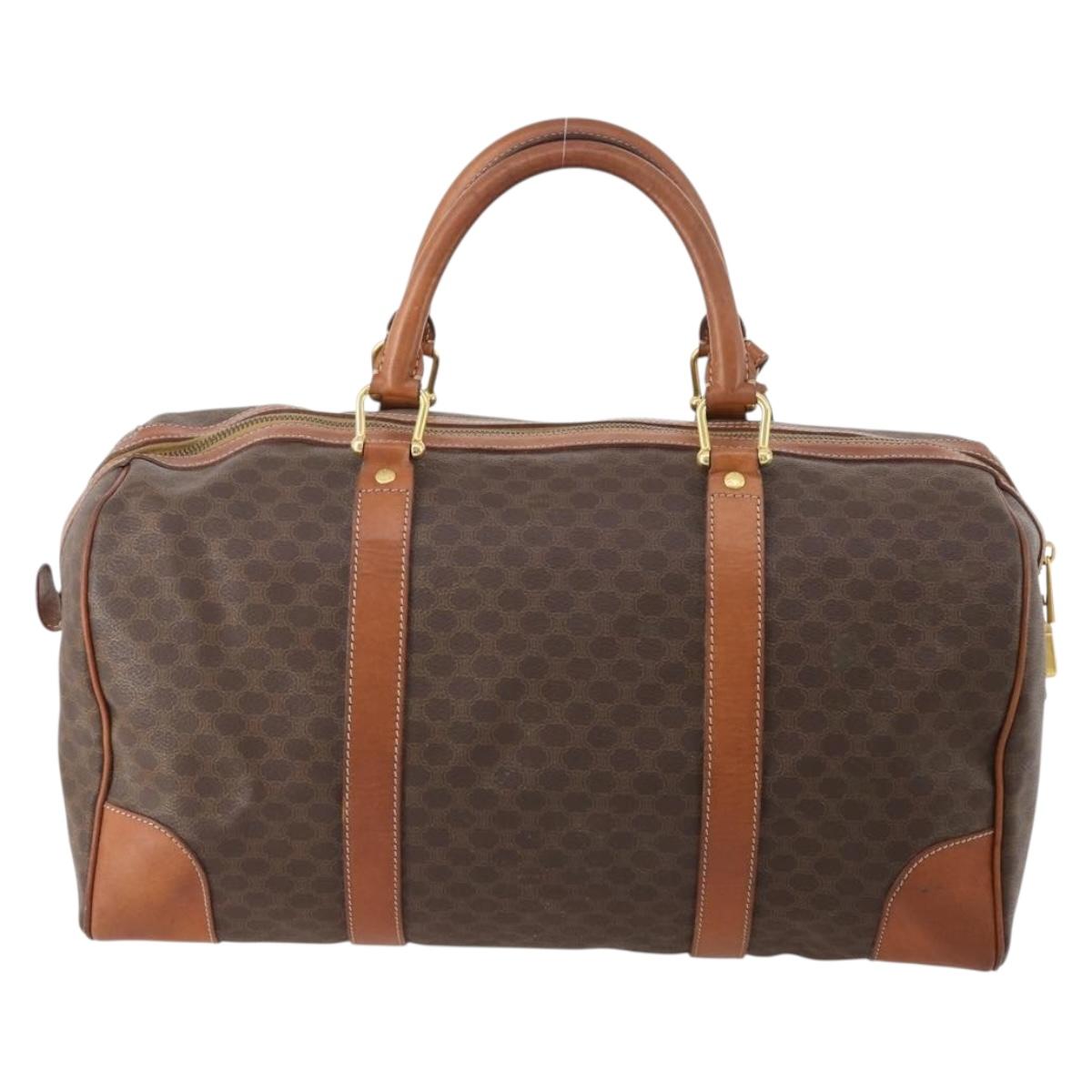 CELINE Macadam Canvas Boston Bag PVC Leather Brown Gold Auth 176038A
