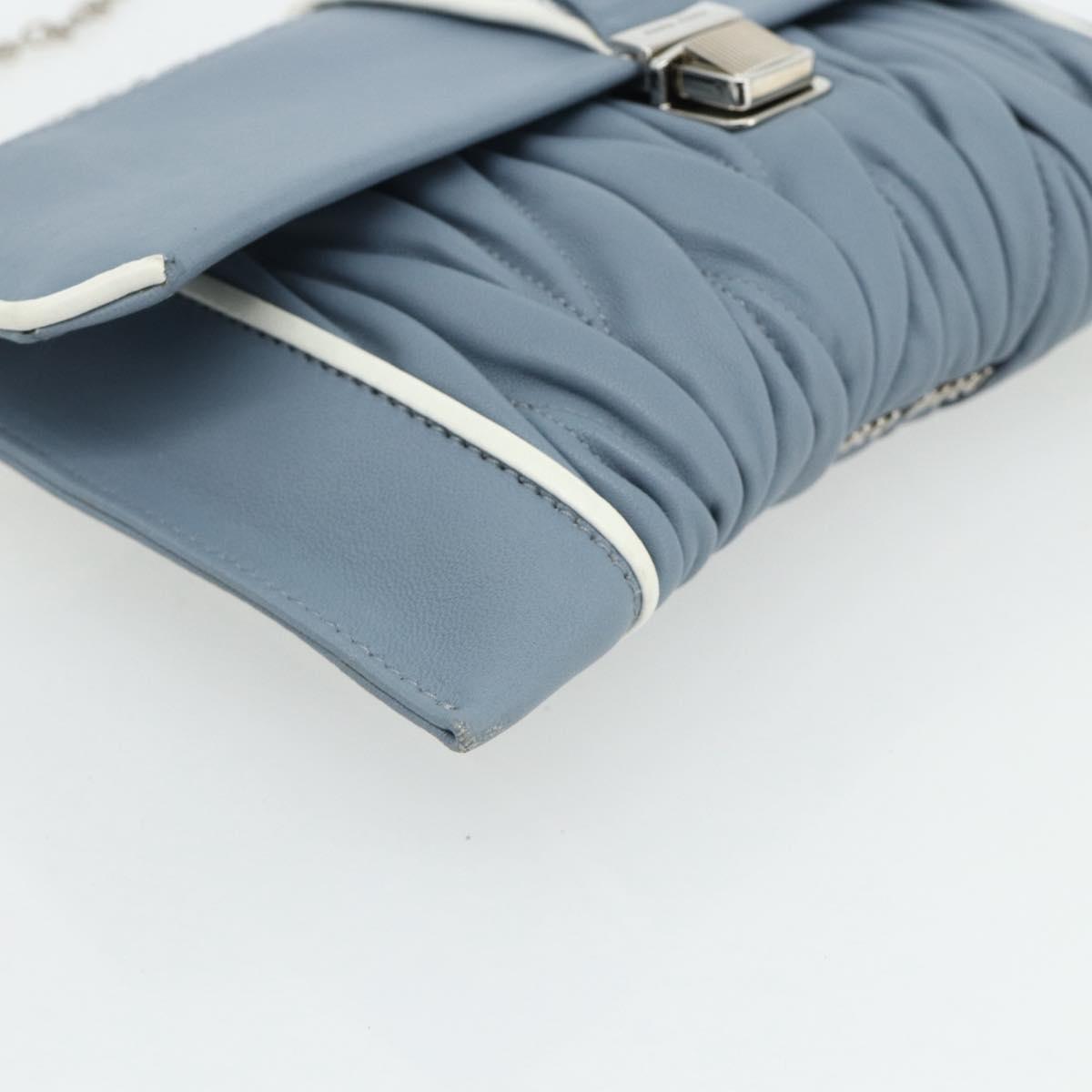 Miu Miu Matelasse Chain Shoulder Bag Leather Light Blue Silver Auth 176054