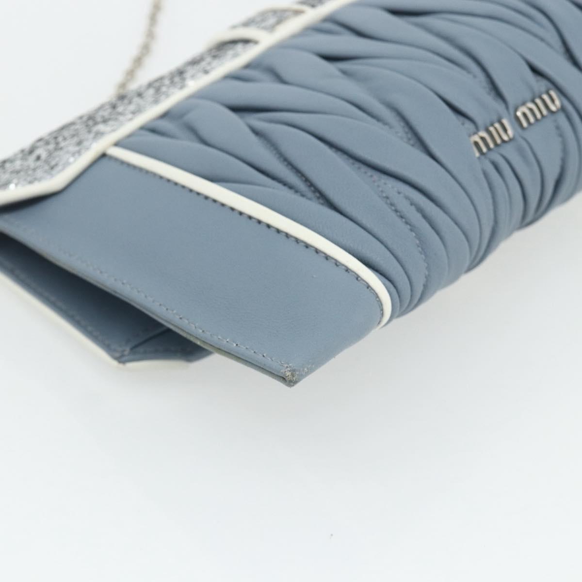 Miu Miu Matelasse Chain Shoulder Bag Leather Light Blue Silver Auth 176054