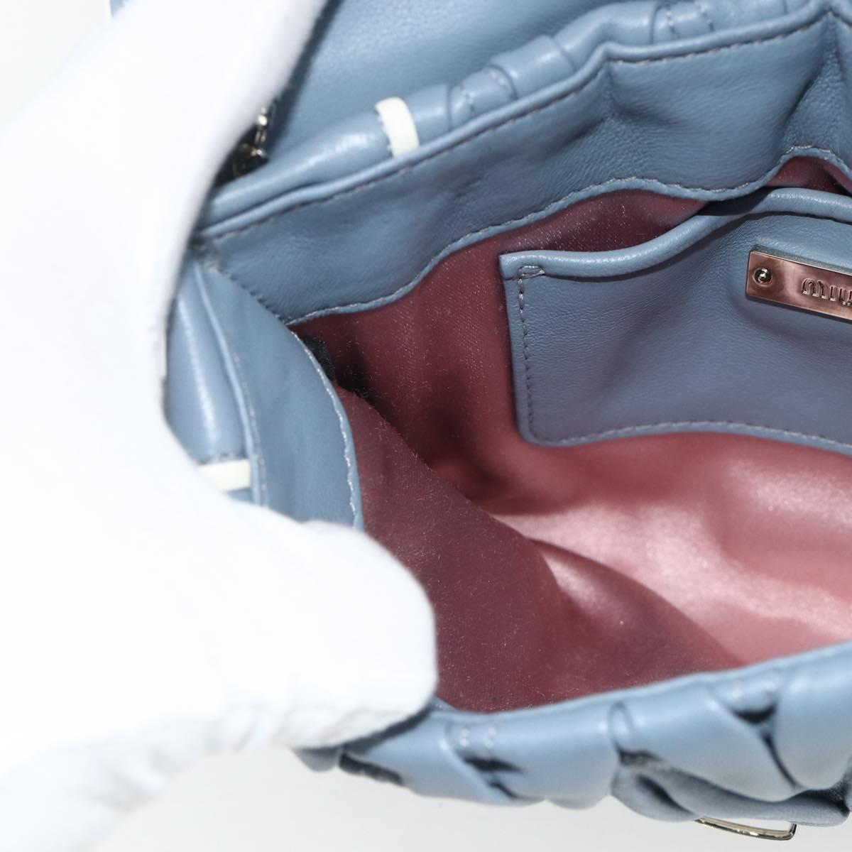 Miu Miu Matelasse Chain Shoulder Bag Leather Light Blue Silver Auth 176054
