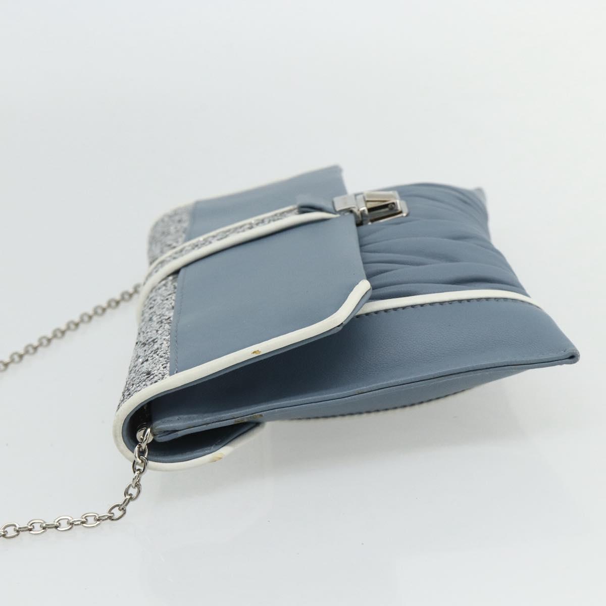 Miu Miu Matelasse Chain Shoulder Bag Leather Light Blue Silver Auth 176054
